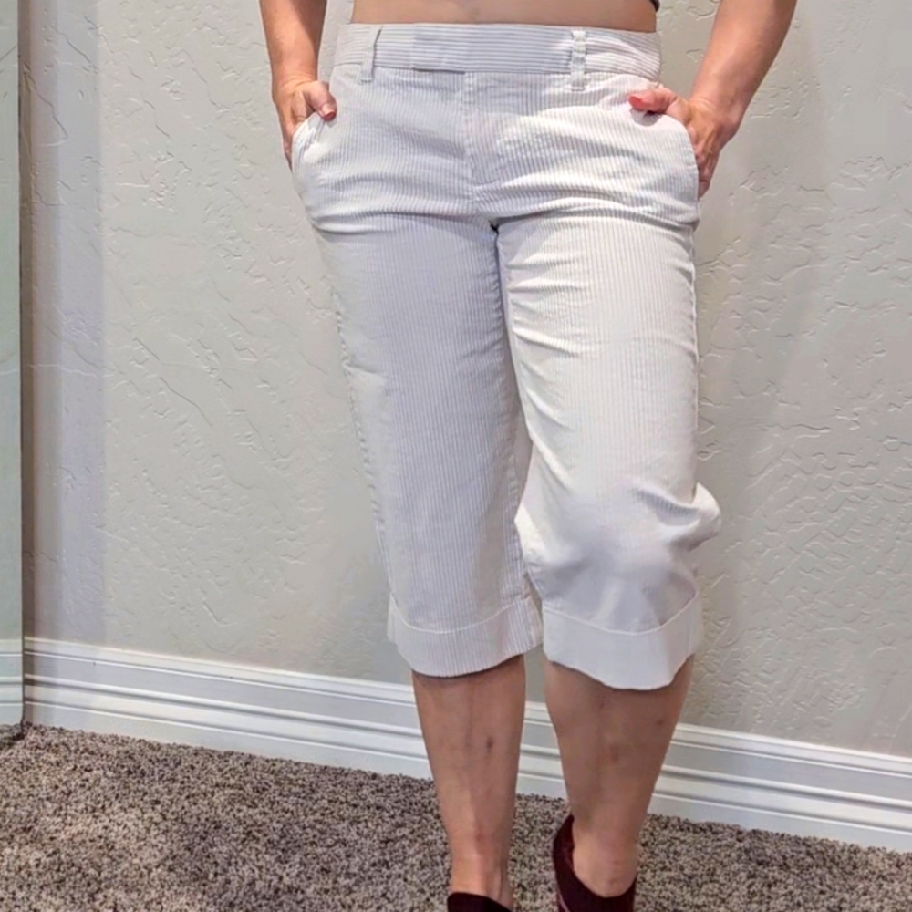 Pinstripe straight leg capris